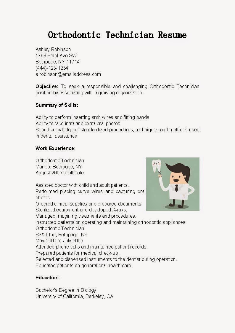 Resume Samples Orthodontic Technician Resume Sample