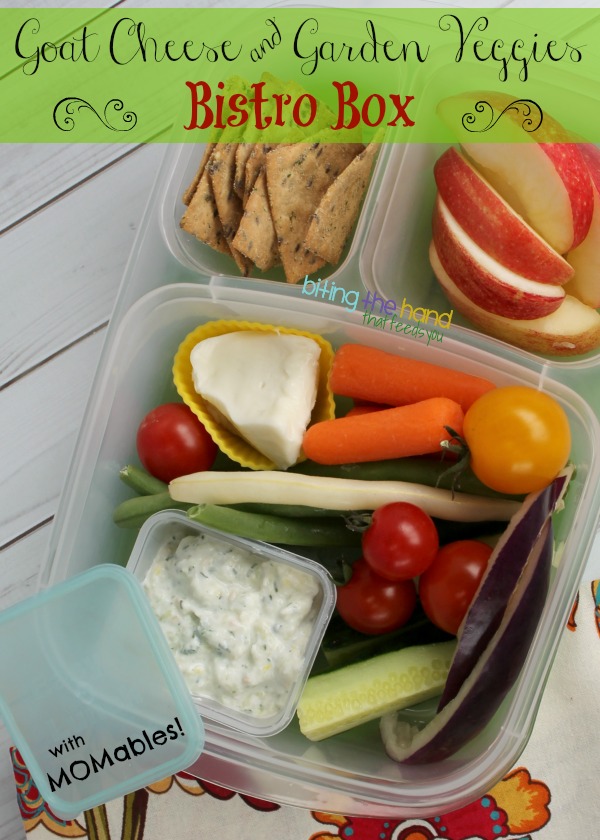 An up-sized DIY Goat Cheese and Garden Veggie Bistro Box lunch from MOMables for school or work!