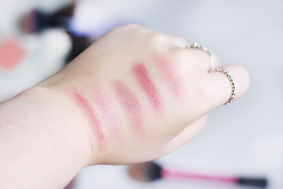 theBalm Frat Boy Blush; MAC Archie's Girls Veronica Blush; Max Factor Creme Blush Lavish Mauve; Sleek Blush in Pomegranate; and Zelens The Blush Apricot theBalm Frat Boy Blush; MAC Archie's Girls Veronica Blush; Max Factor Creme Blush Lavish Mauve; Sleek Blush in Pomegranate; and Zelens The Blush Apricot