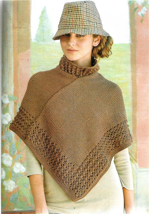 poncho con manga tejido a dos agujas