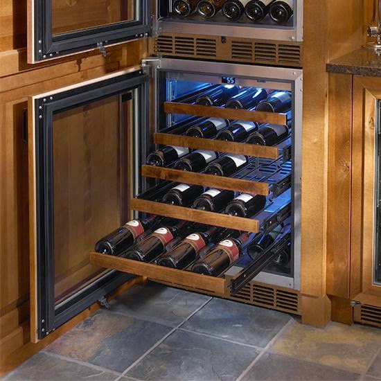 perlick wine cellar shown with wine on racks and racks extended