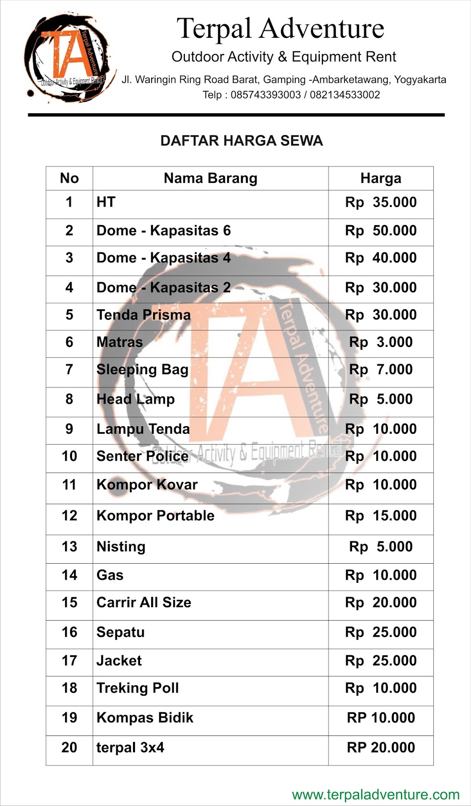 Sewa Tenda Harga Sewa Tenda Camping Jogja 2018