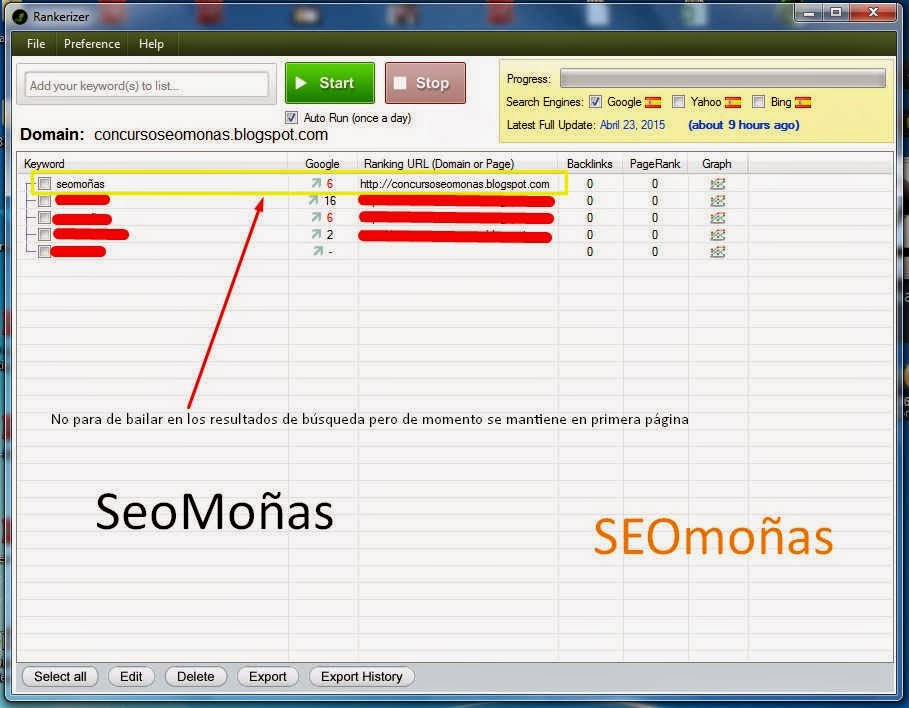 Actualización de la posición del blog en los resultados de búsqueda