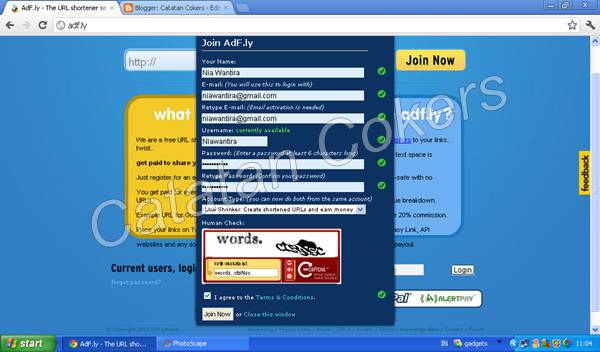 Isi form yang tersedia dengan benar. Nama, e-mail, username, password