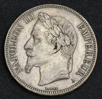 French silver coins 5 Francs Silver coin, Emperor Napoleon III