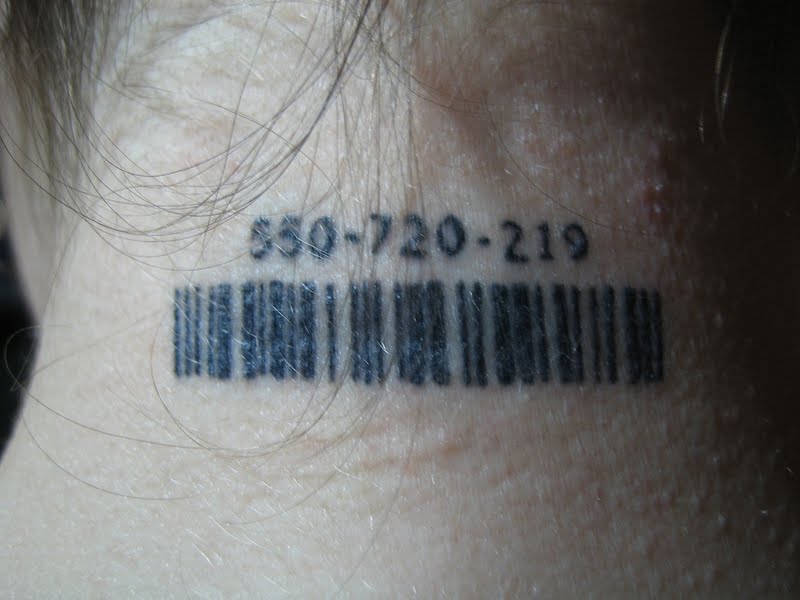 barcode tattoo on neck. Bar code tattoo behind your