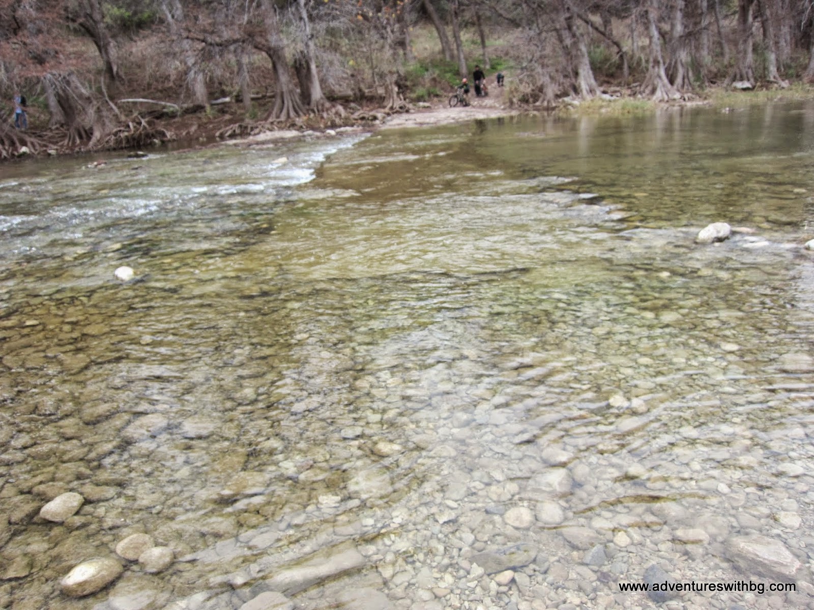 Crossing the Pedernales River at Trammell's Crossing. The only way to get to the 5-Mile Loop Trail