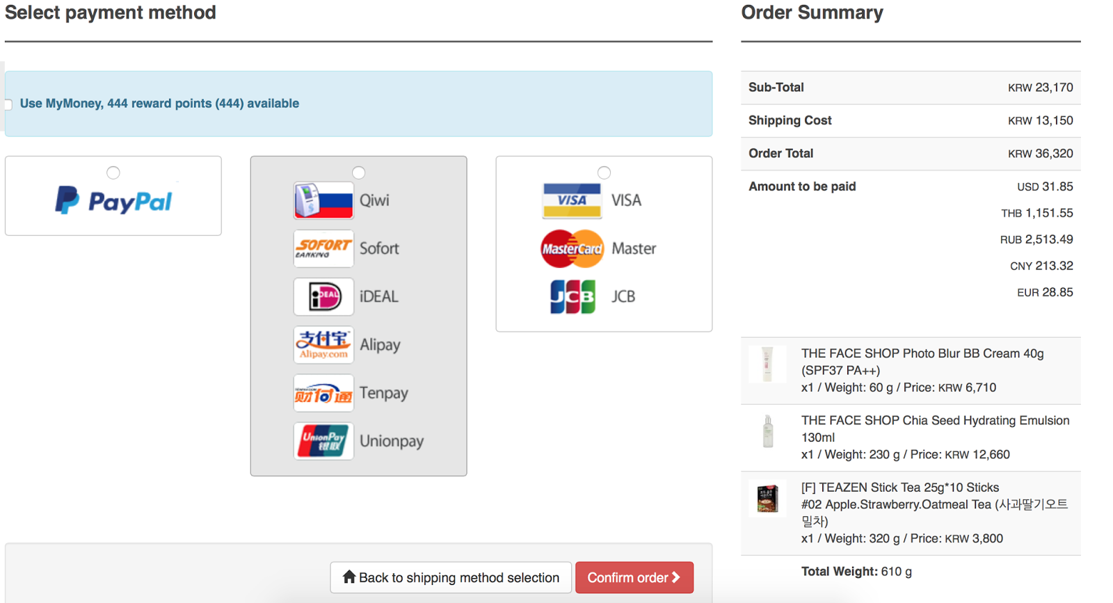 Payment options online store