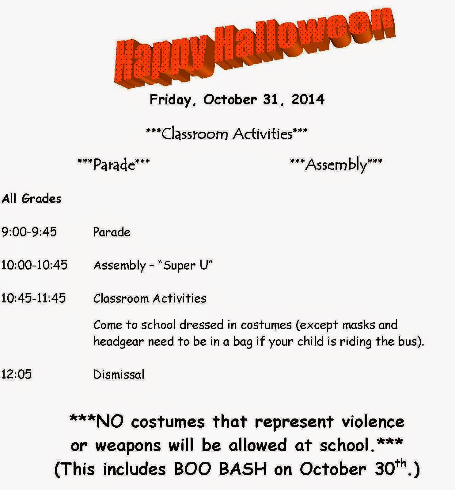 halloween 2014 school schedule
