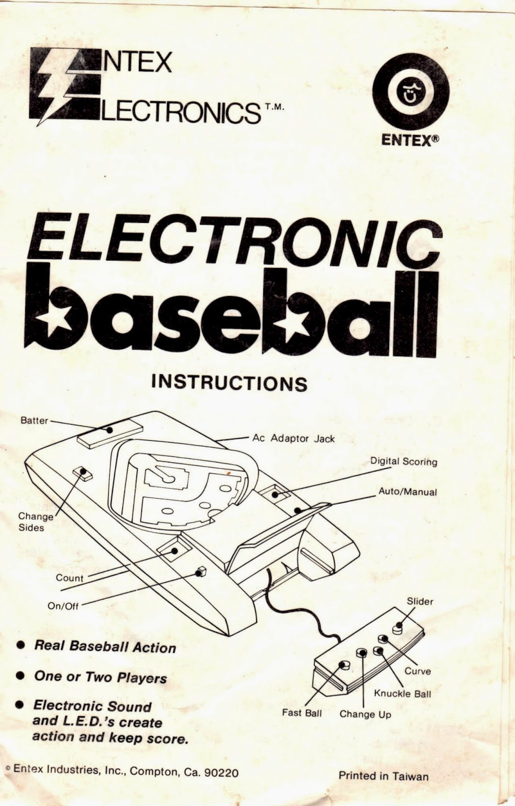 Electronic Baseball Entex Electronic Baseball