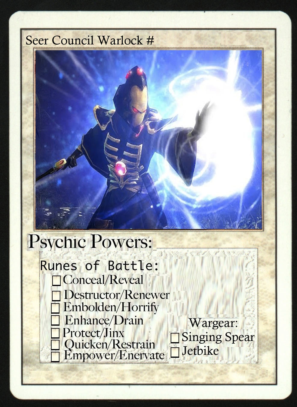 The Spirit Chamber Eldar Psyker Cards for Keeping track of your powers