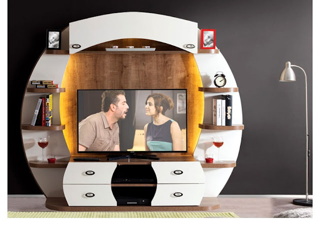 تصميمات مكتبات لشاشه بلازما دائرية نجوم الديكور