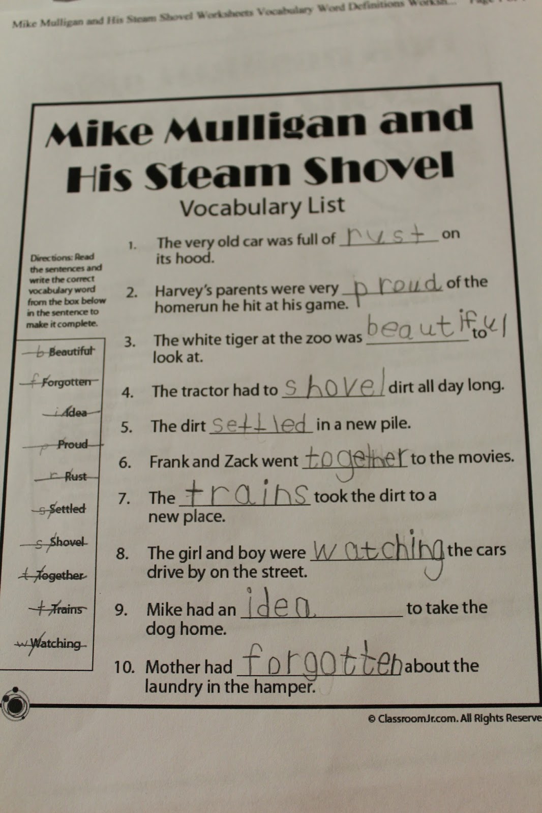 Worksheets What Do You Call A Duck That Steals Worksheet Answers spark and all mike mulligan his steam shovel