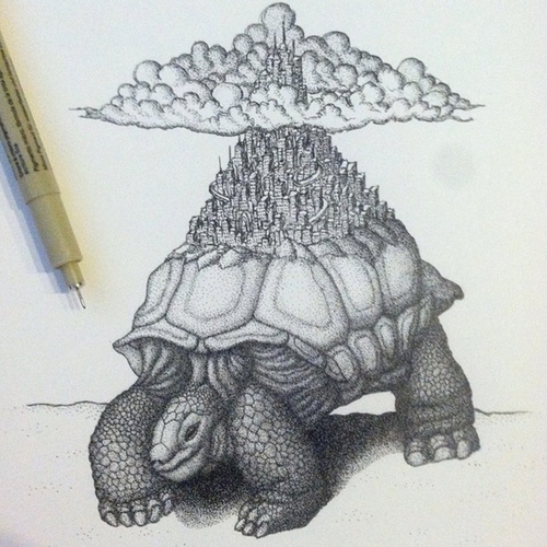 09-Yertle-the-Turtle-Kyle-Leonard-Miniature-Drawings-of-Human-and-Environment-Struggle-www-designstack-co