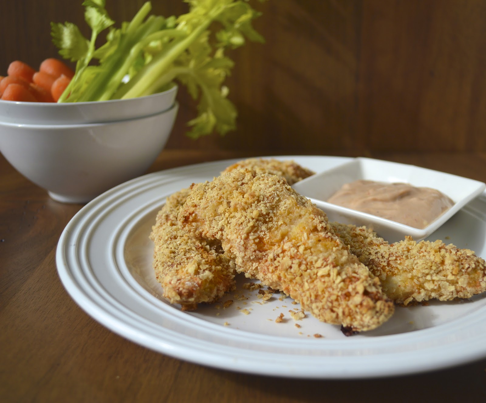 Tortilla Chip Chicken Tenders with Creamy BBQ Sauce Virtually