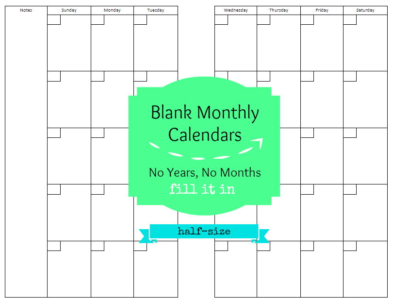 Planner Fun: Half Size Undated Calendar [printable]