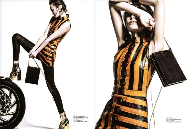 L’officiel China April 2015, 孔令令 Louis Vuitton SS 2015 Deep Yellow Stripes Dress Editorials