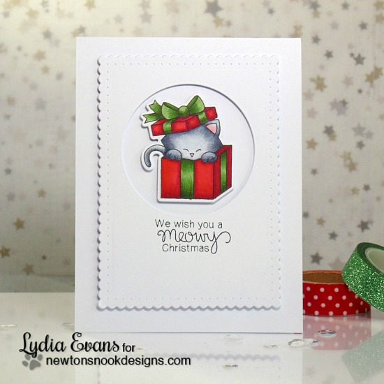 Meowy Christmas Cat Card by Lydia Evans | Newton's Christmas Cuddles Stamp & Die set by Newton's Nook Designs #newtonsnook