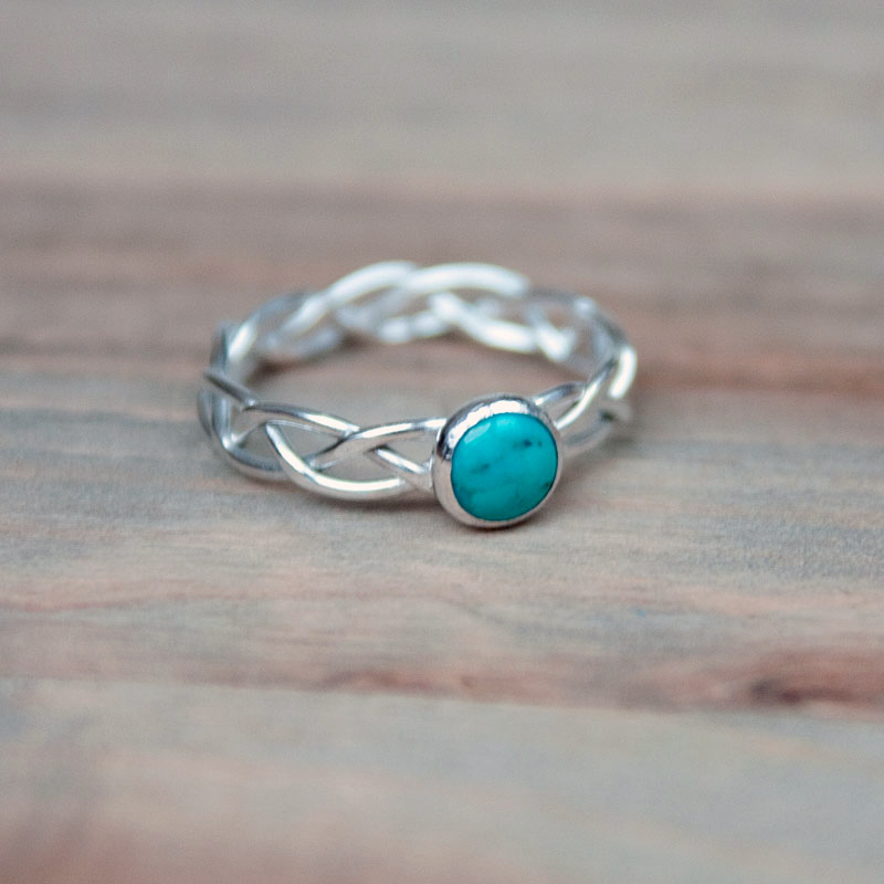 braided silver ring set with turquoise cabochon 6mm braided silver ring set with turquoise cabochon 6mm