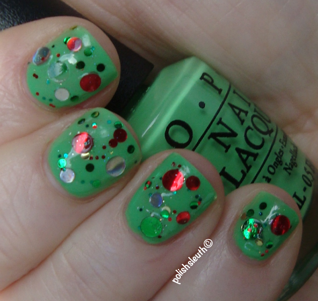 KB Shimmer's Kringle All The Way over OPI's You're So Outta Lime