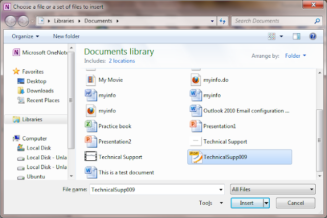 Insert Objects into OneNote 2010 ~ Microsoft Office Support