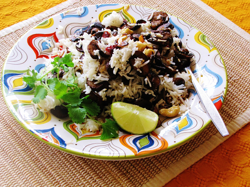 themustardseed...... Mushroom pilaf with toasted nuts and cranberries