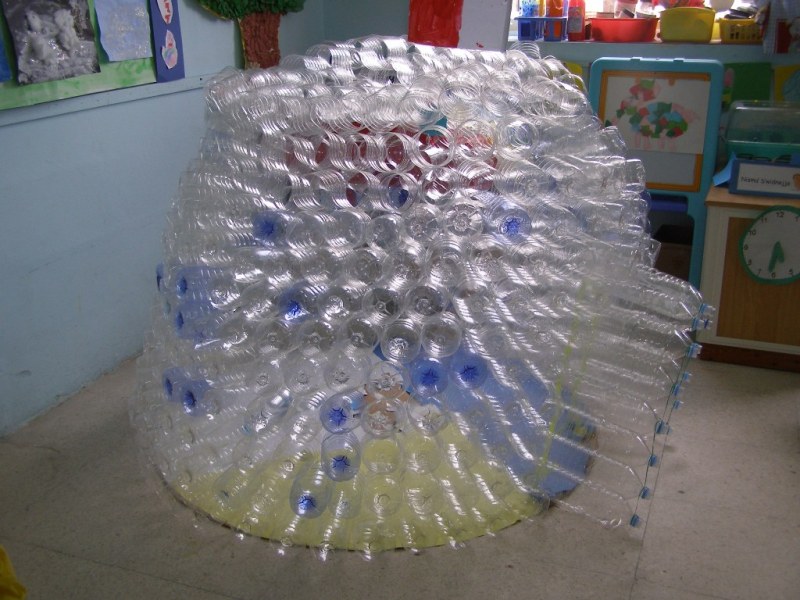 My Under Fives Making an igloo out of recycled plastic bottles