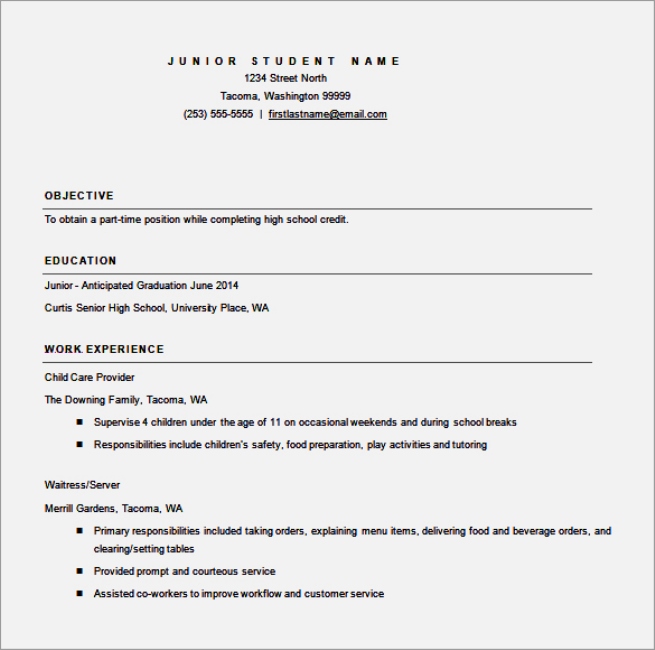 resume template word high school