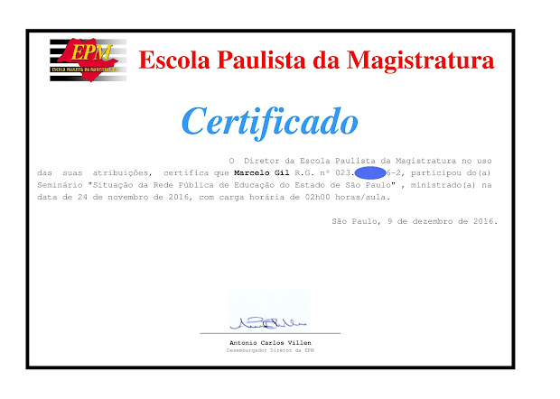 CERTIFICADO DO CONSELHO NACIONAL DE JUSTIÇA CONCEDIDO À MARCELO GIL / 2016