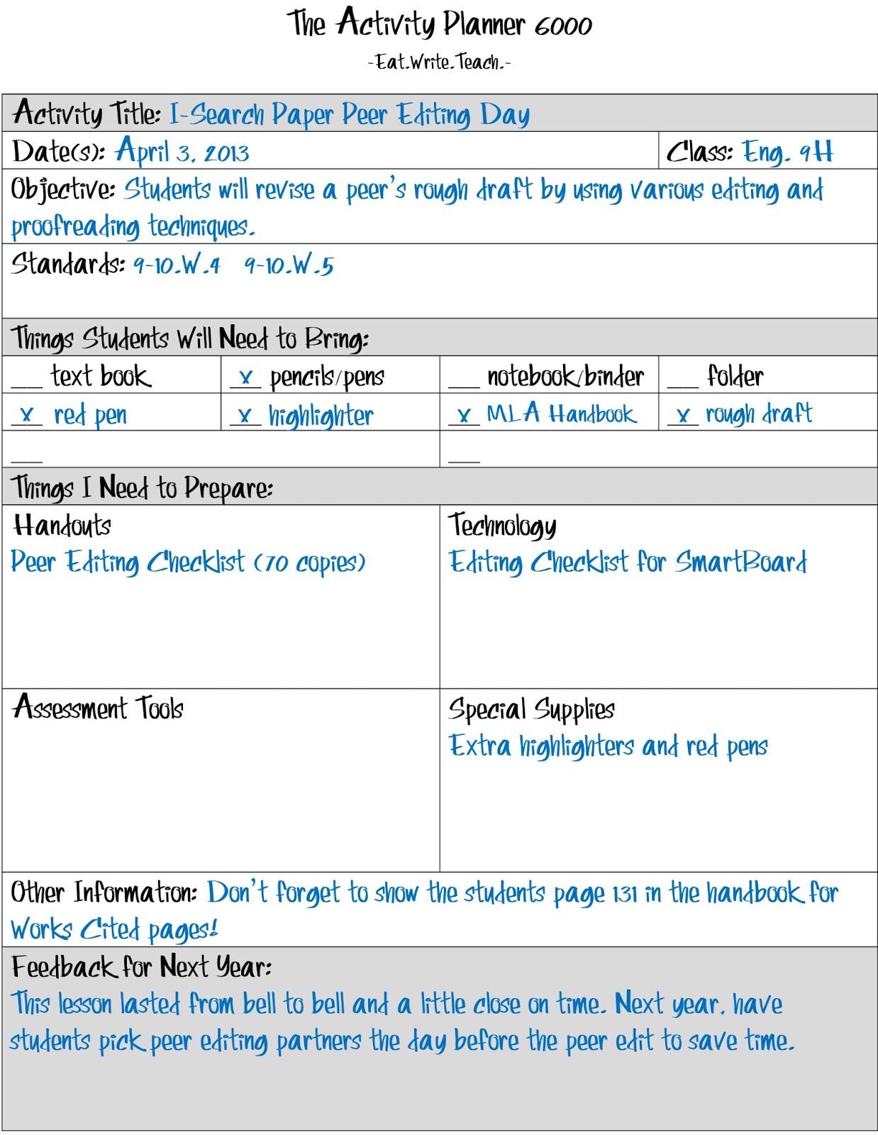 activity planner template