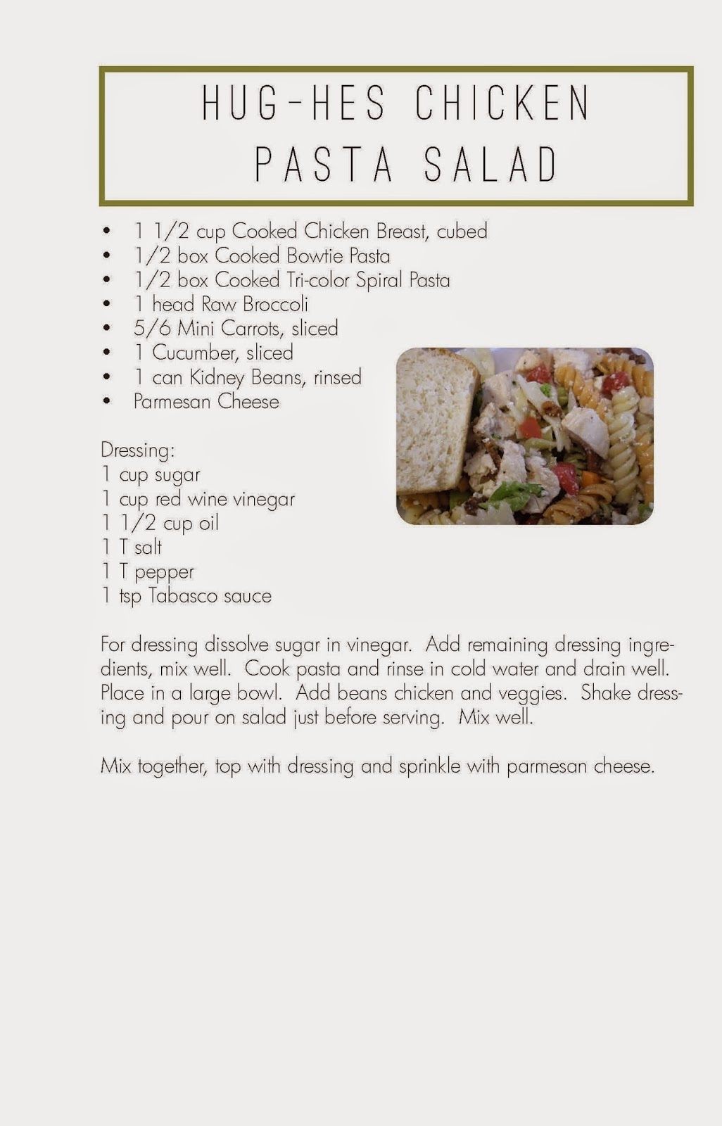 Lindsay's Yumminess HugHes Chicken Pasta Salad