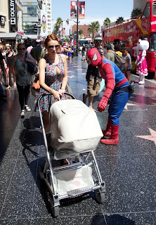 Una Healy with daughter out and about in LA saying hello to Spider-Man