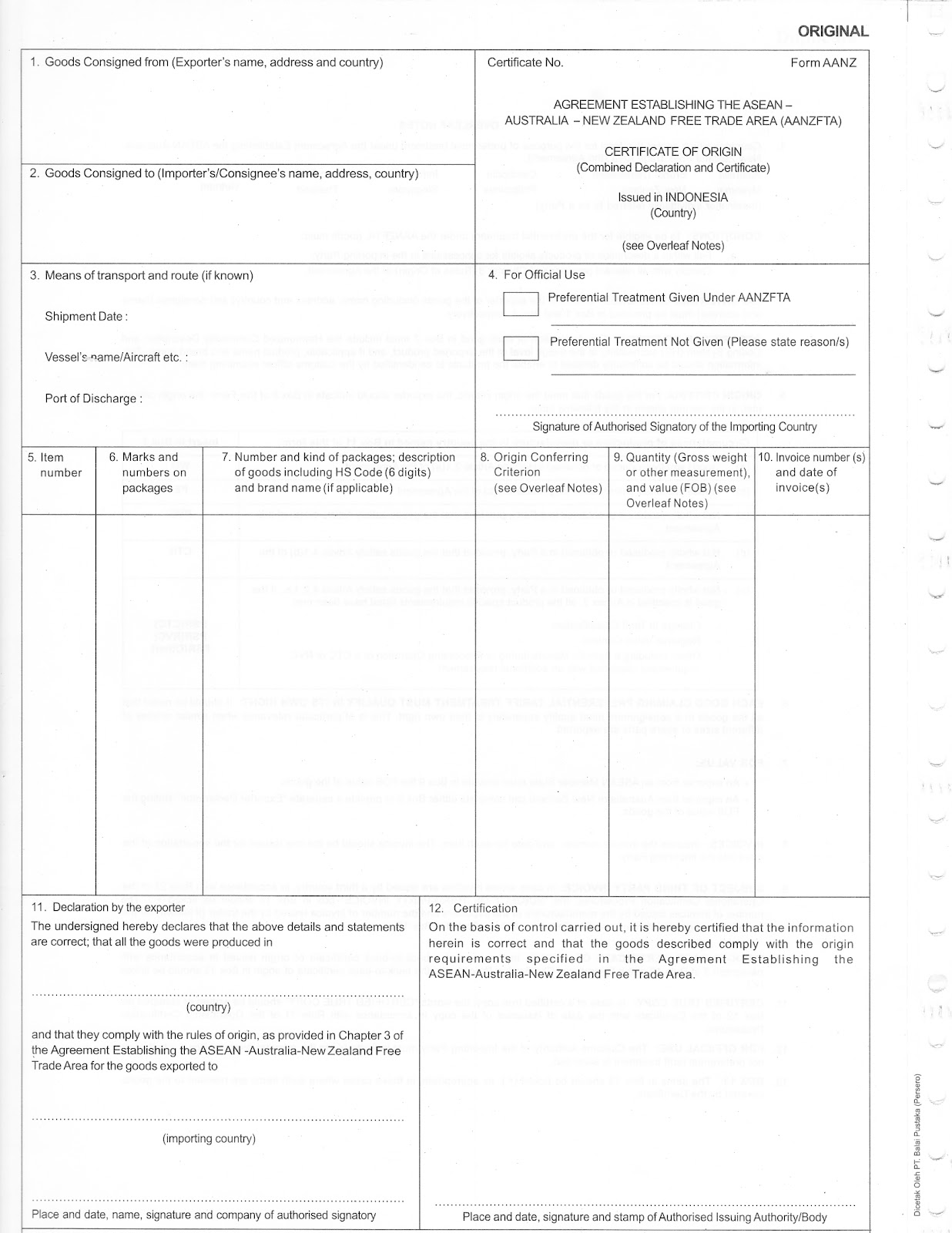certificate of origin form template
