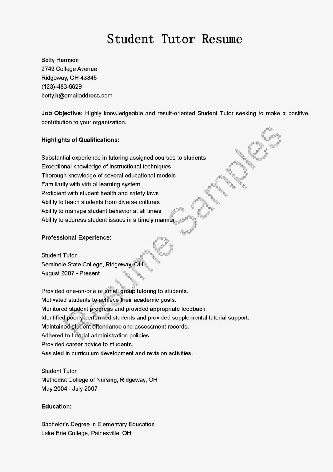 tutor resume objective