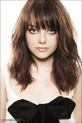 mid-length with blunt fringe bangs ... but 1-2 inches longer?