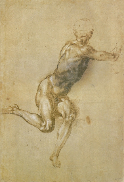 Michelangelo. A seated male nude twisting around. Michelangelo. A seated male nude twisting around.