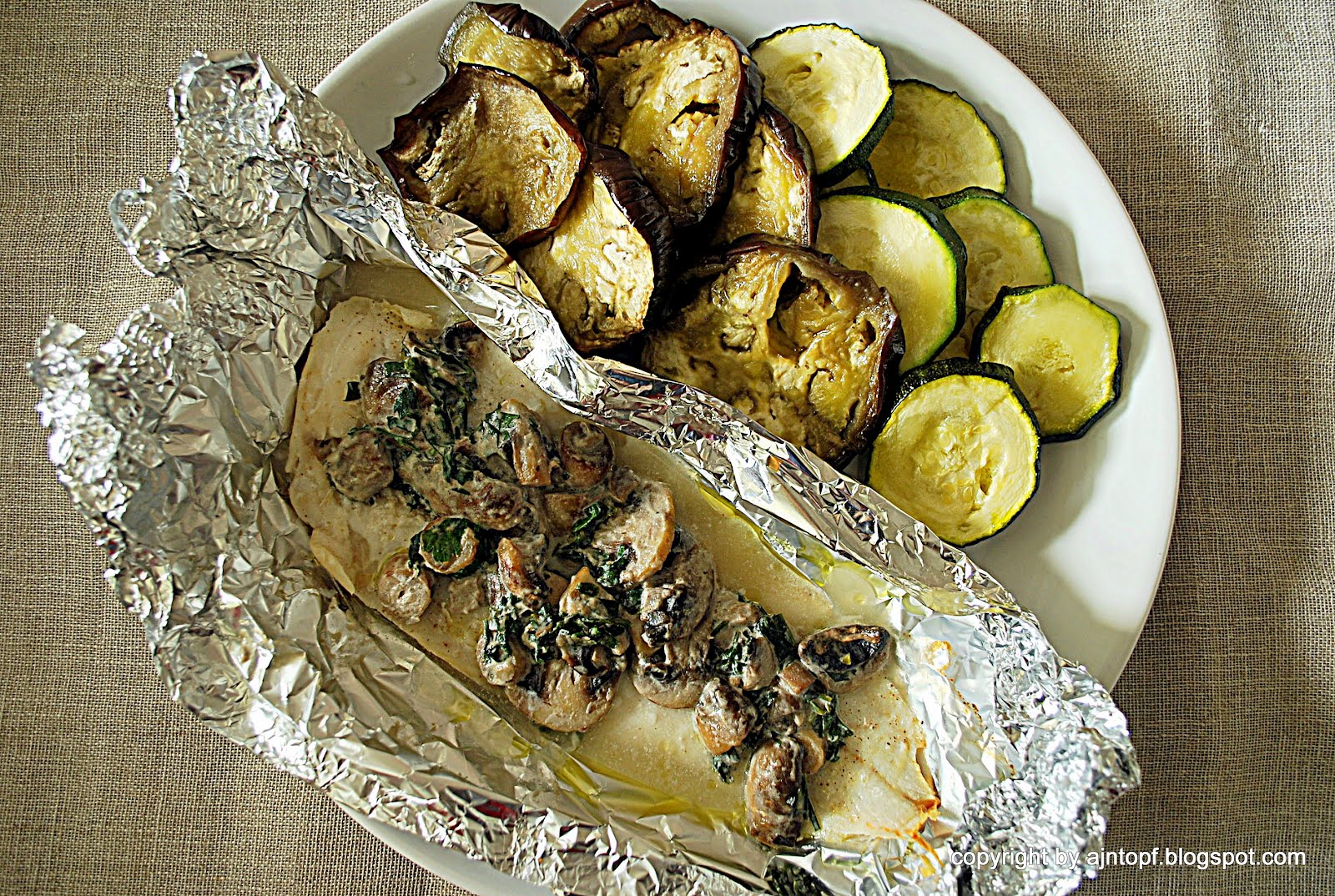 eintopf pieczona ryba z pieczarkami