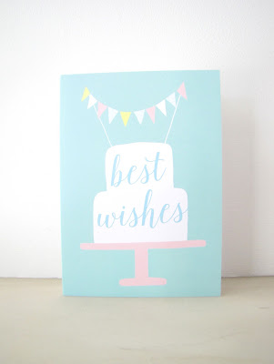 Best Wishes Greeting Card - Blank Note Card - Stationery - birthday, wedding, shower, engagement cake bunting illustration pastel pink aqua athenaandeugenia