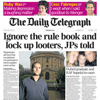 Desperate Cameron and his gangster colluder Telegraph's contempt for law and order!