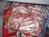 blanched vegetables bagged and ready for the freezer