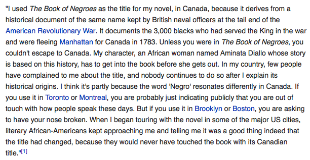 From Wikipedia listing for The Book of Negroes (novel)