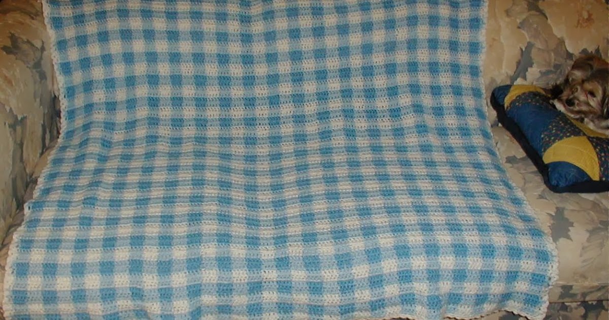 Karens Crocheted Garden of Colors: Blue and White Gingham Baby Blanket