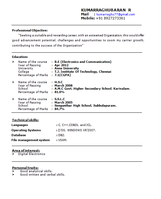 teacher job resume format