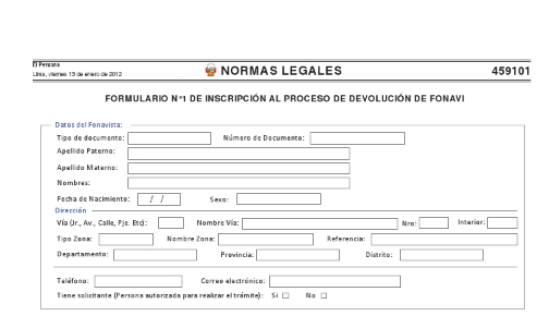 Formulario de Inscripcion Devolución fonavi