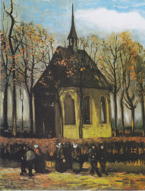 Painting "Congregation Leaving the Reformed Church in Nuenen" by Vincent van Gogh, 1884, stolen from the Isabella Stewart Gardner Museum in Boston MA in 1990 Picture of Painting "Congregation Leaving the Reformed Church in Nuenen" by Vincent van Gogh, 1884, stolen from the Isabella Stewart Gardner Museum in Boston MA in 1990