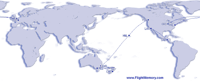 a map of the world with a route