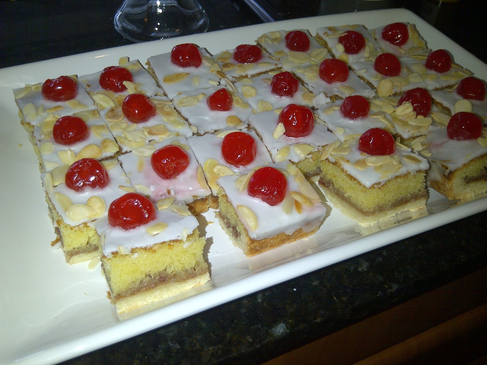 Sew Lah Tea Dough A Taste of Britain Cherry Bakewell Tray Bake