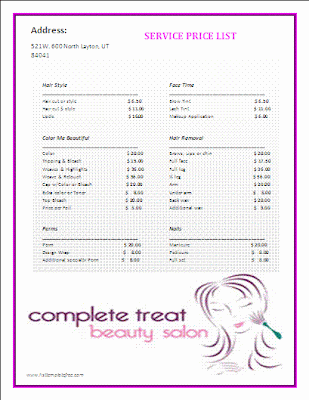 service price list template