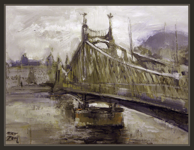 BUDAPEST-MONUMENTOS-PINTURA-PUENTES-PUENTE-LIBERTAD-CUADROS-PINTOR-ERNEST DESCALS-