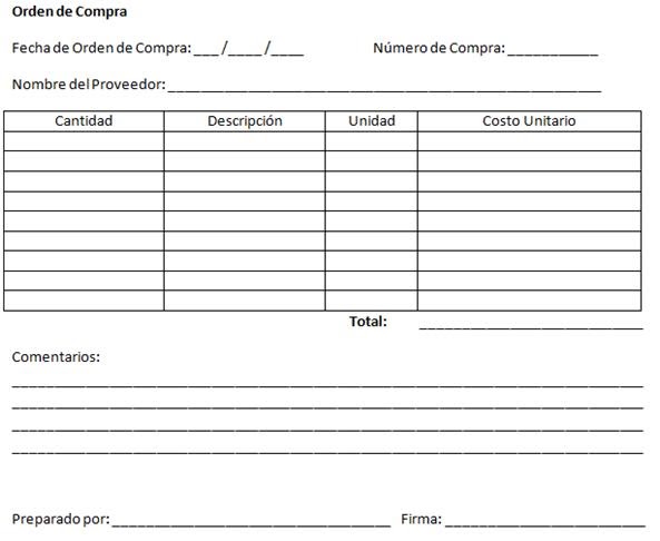 formato orden de pedido excel